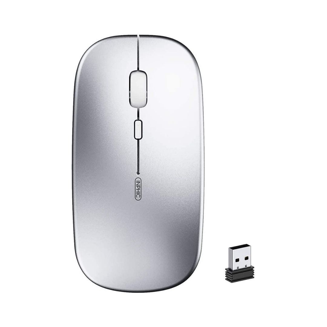 BAIBAO Ratón inalámbrico, mouse Bluetooth, LED delgado, dos modos  (Bluetooth y 2.4G inalámbrico), mouse LED recargable con USB y adaptador  tipo C 3