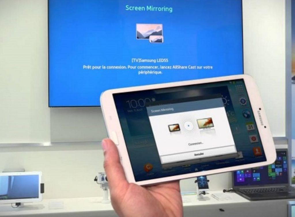 Sistema Screen mirroring para compartir pantalla a TV desde tablets samsung