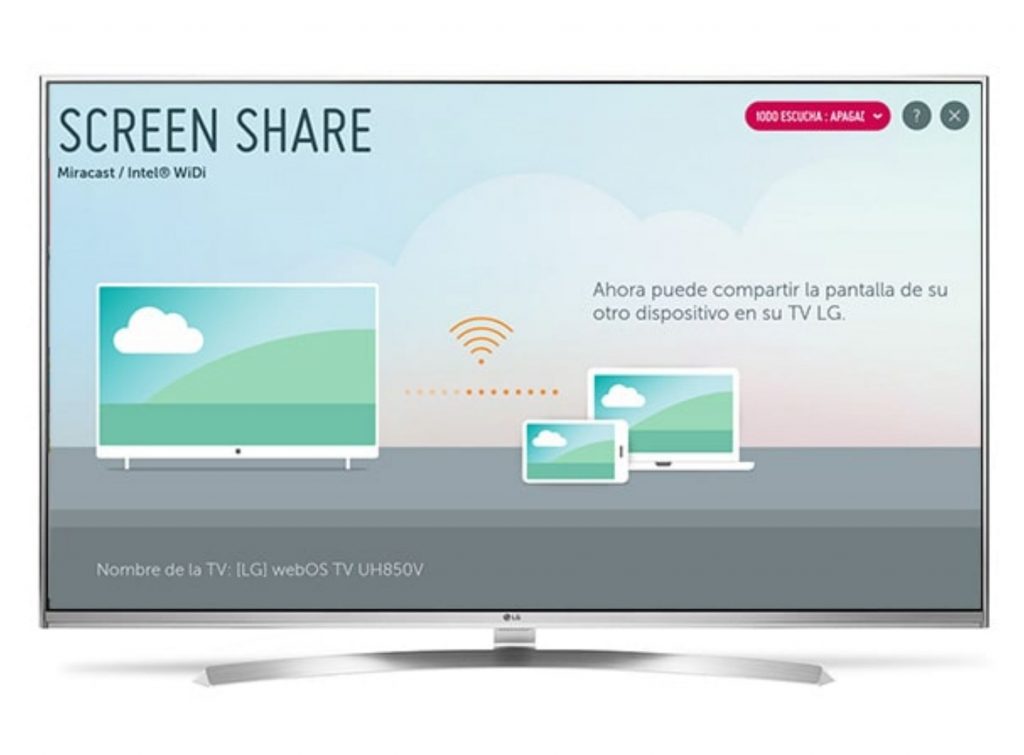 Sistema Miracast para compartir pantalla a TV LG
