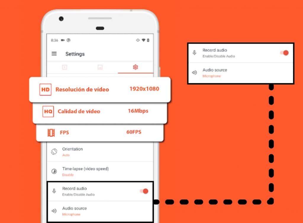 Grabación de audio interno con la app AZ screen recorder