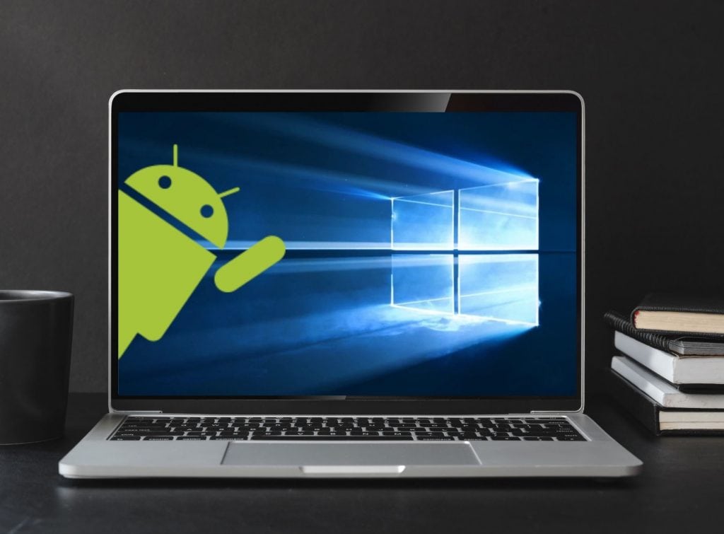 PC con logo android de emulador saludando