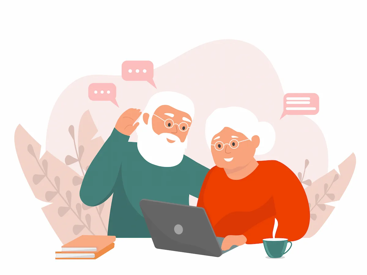 mujer y hombre mayores esimulación cerebro ordenador tablet