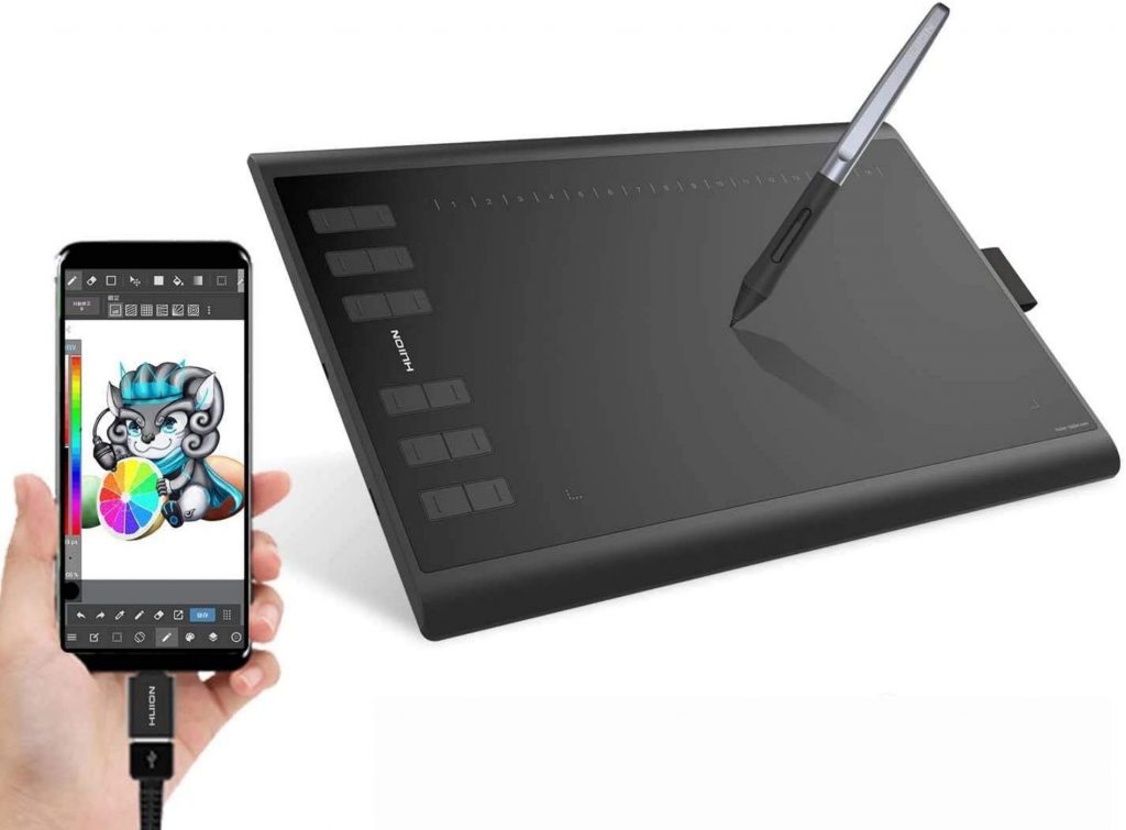 Dibujando en tablet HUION 1060P conectada al teléfono