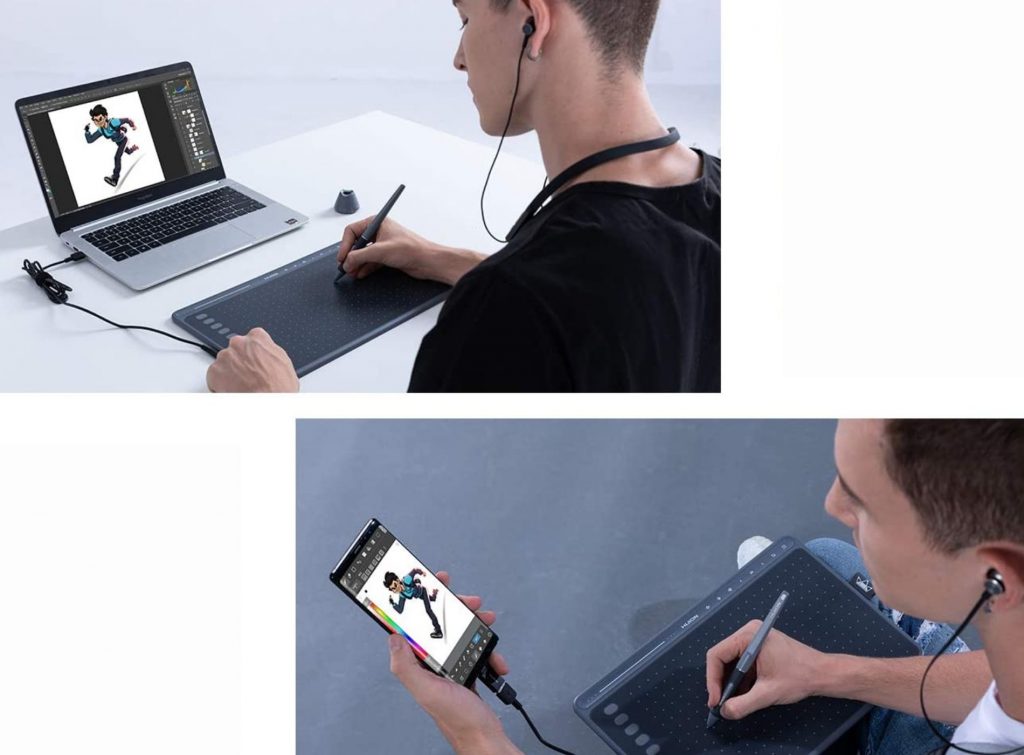 Personas trabajando con tablet grafica HUION HS611