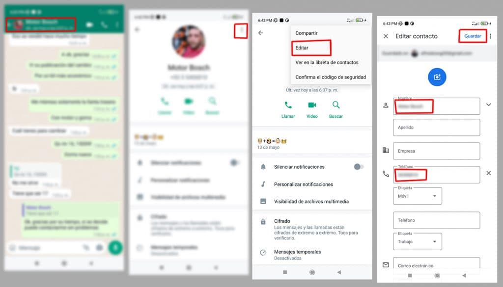 ocultar contacto whatsapp cambiando el nombre