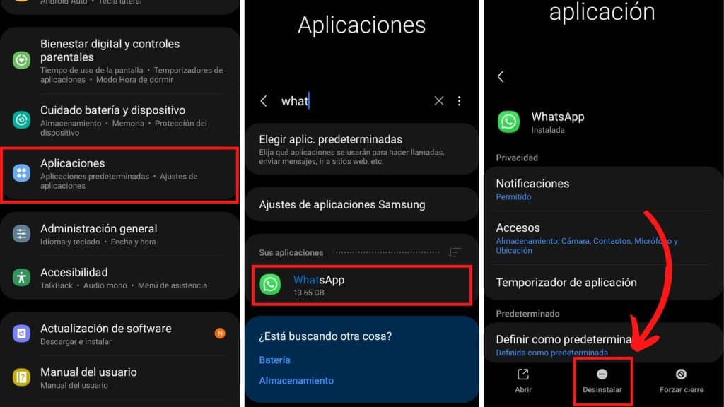 Eliminar cuenta de WhatsApp a través de un gestor de Android