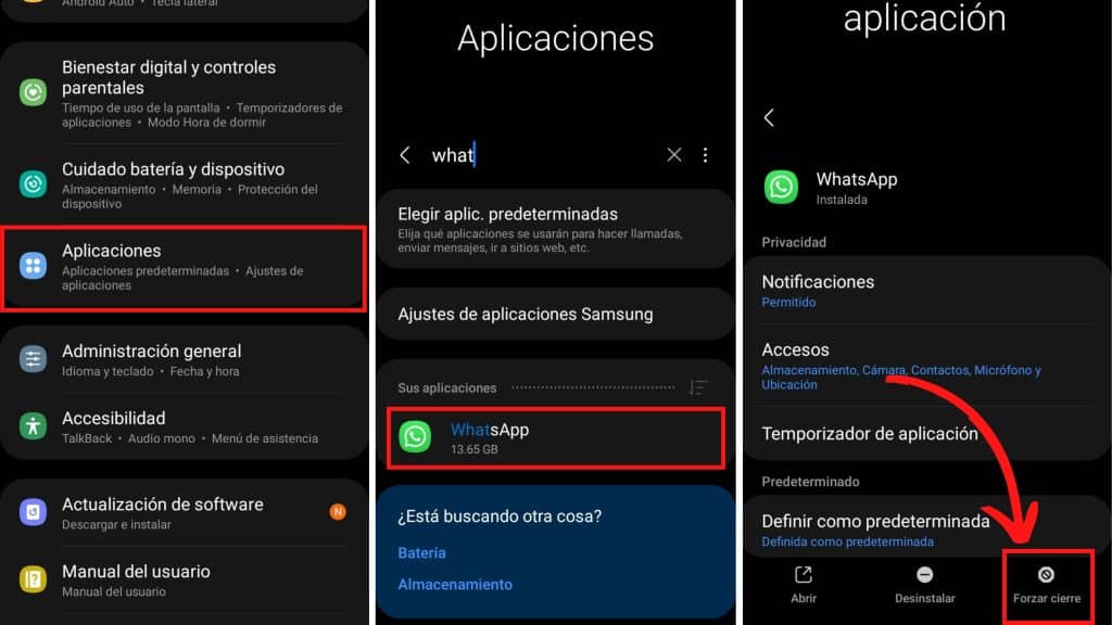 forzar la detención WhatsApp en android
