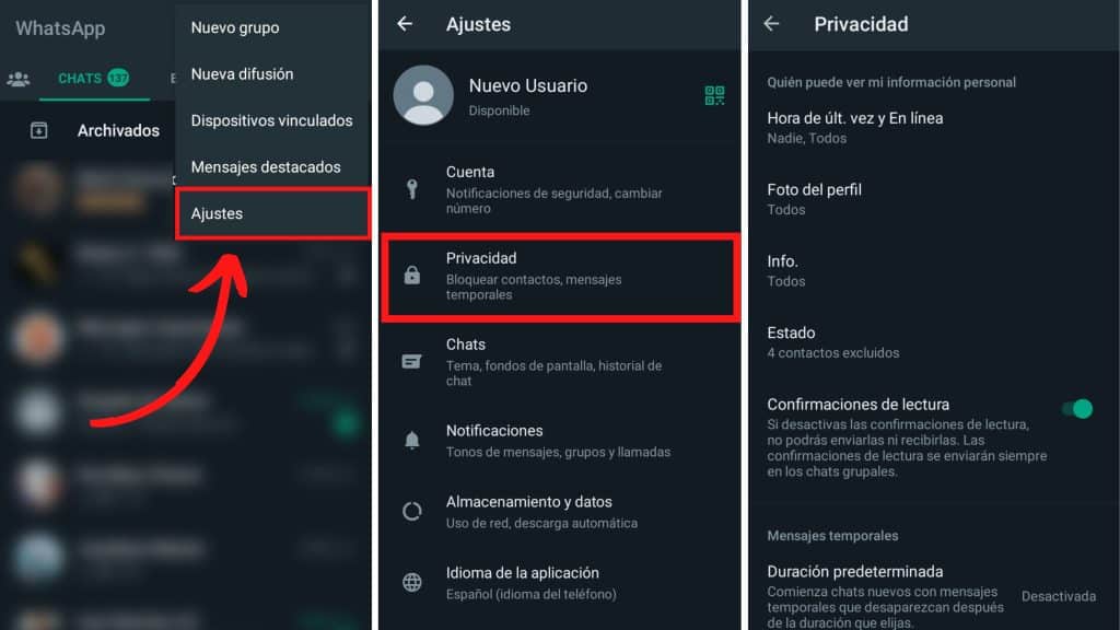 Ajustes de privacidad de Whatsapp