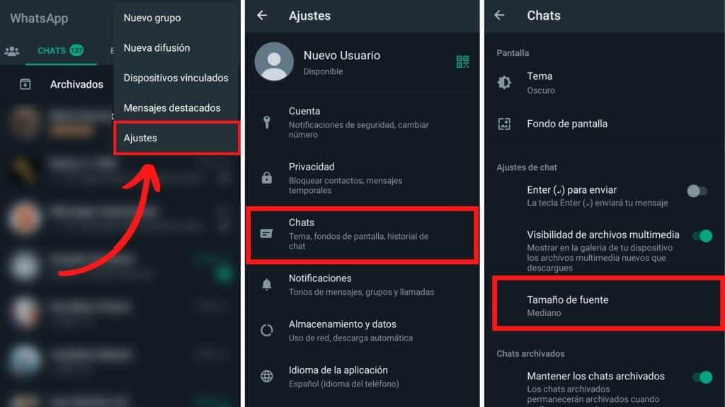 Cambiar el tamaño de letra de whatsapp