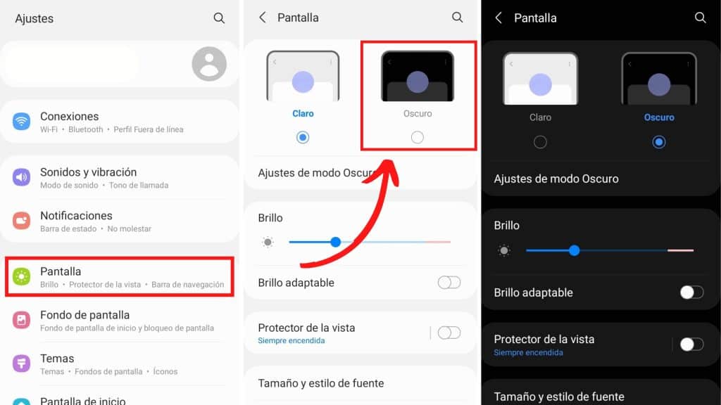 Modo oscuro en Android o iOS