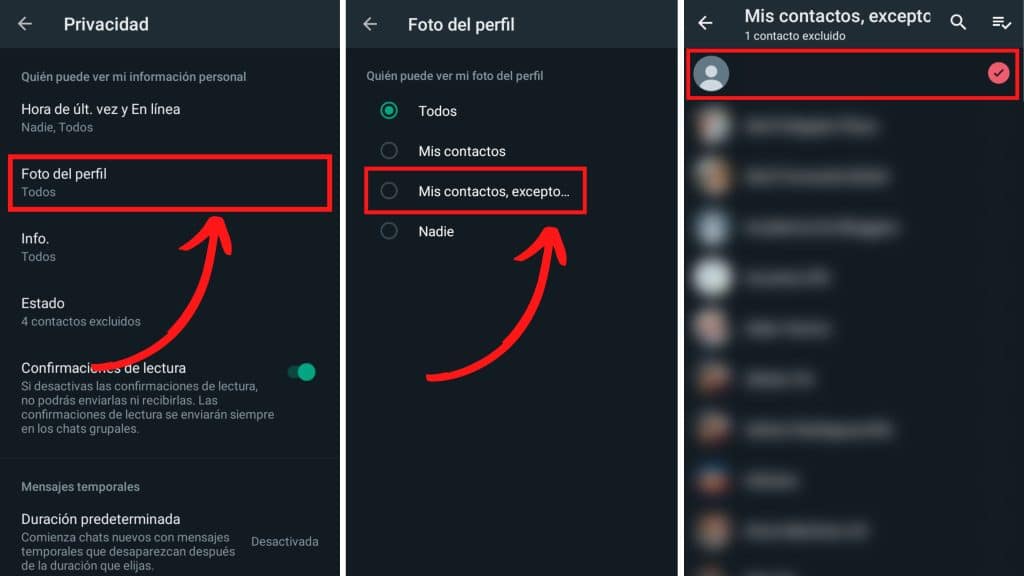 Ocultar foto de perfil a un contacto especifico