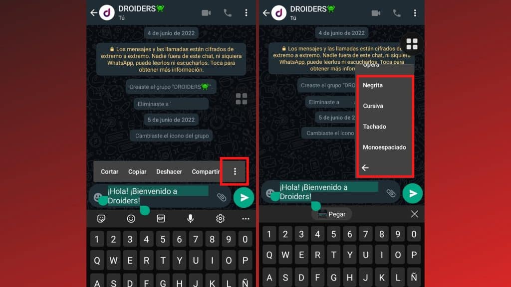 cambiar la letra en WhatsApp