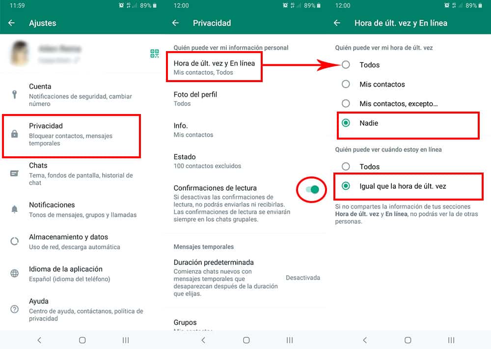desactivar confirmacion de lectura en whatsapp