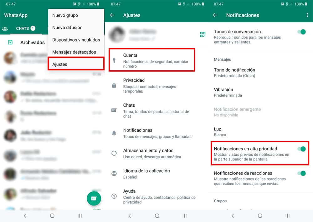 notificaciones push whatsapp para leer mensajes sin abrir chat