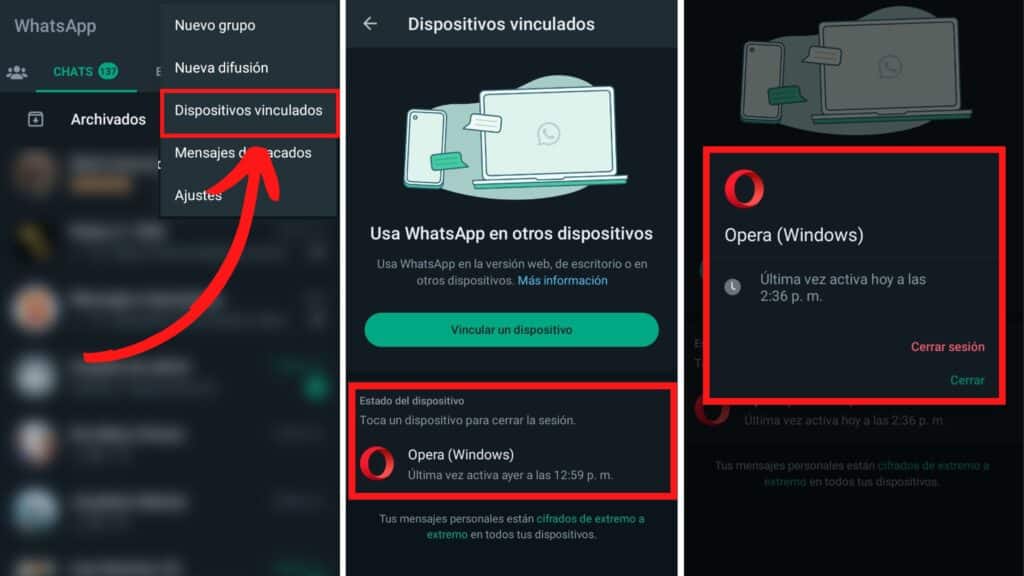 Sesiones activas de whatsapp web