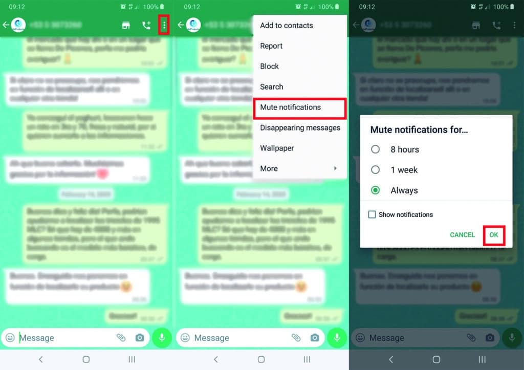 silenciar notificaciones whatsapp