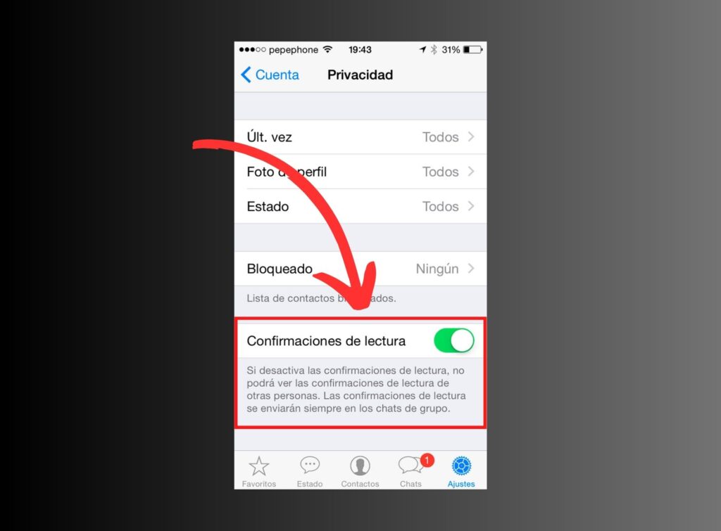 desactivar las palomitas azules en WhatsApp iPhone