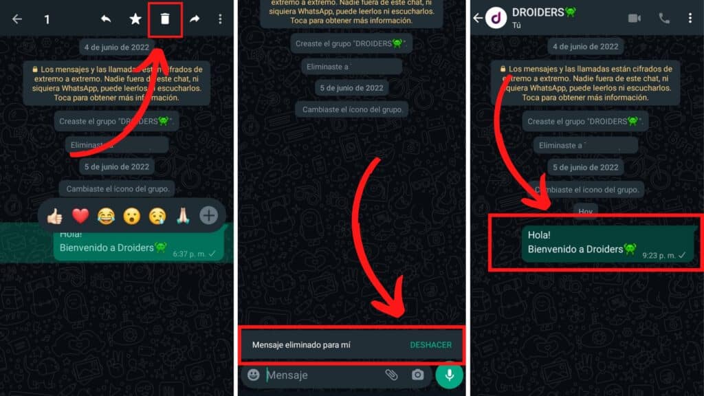 Deshacer eliminar mensaje de WhatsApp