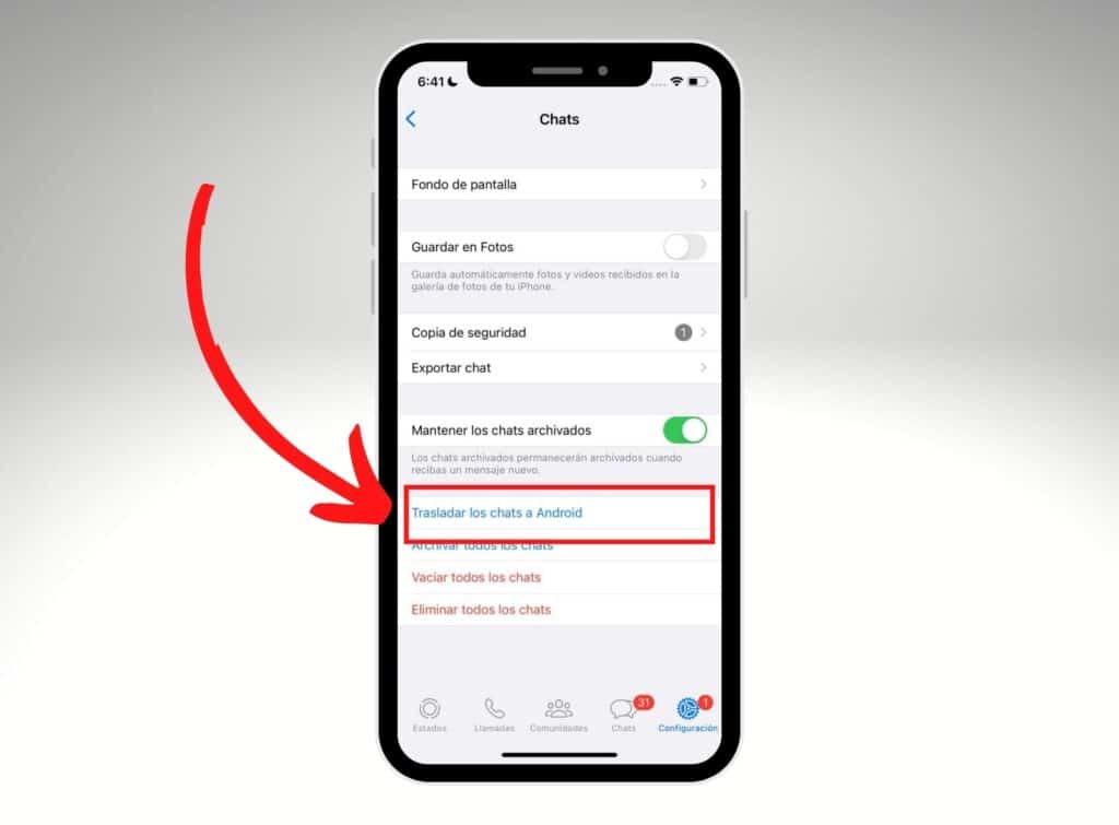 Transferir chats a dispositivo Android desde iPhone