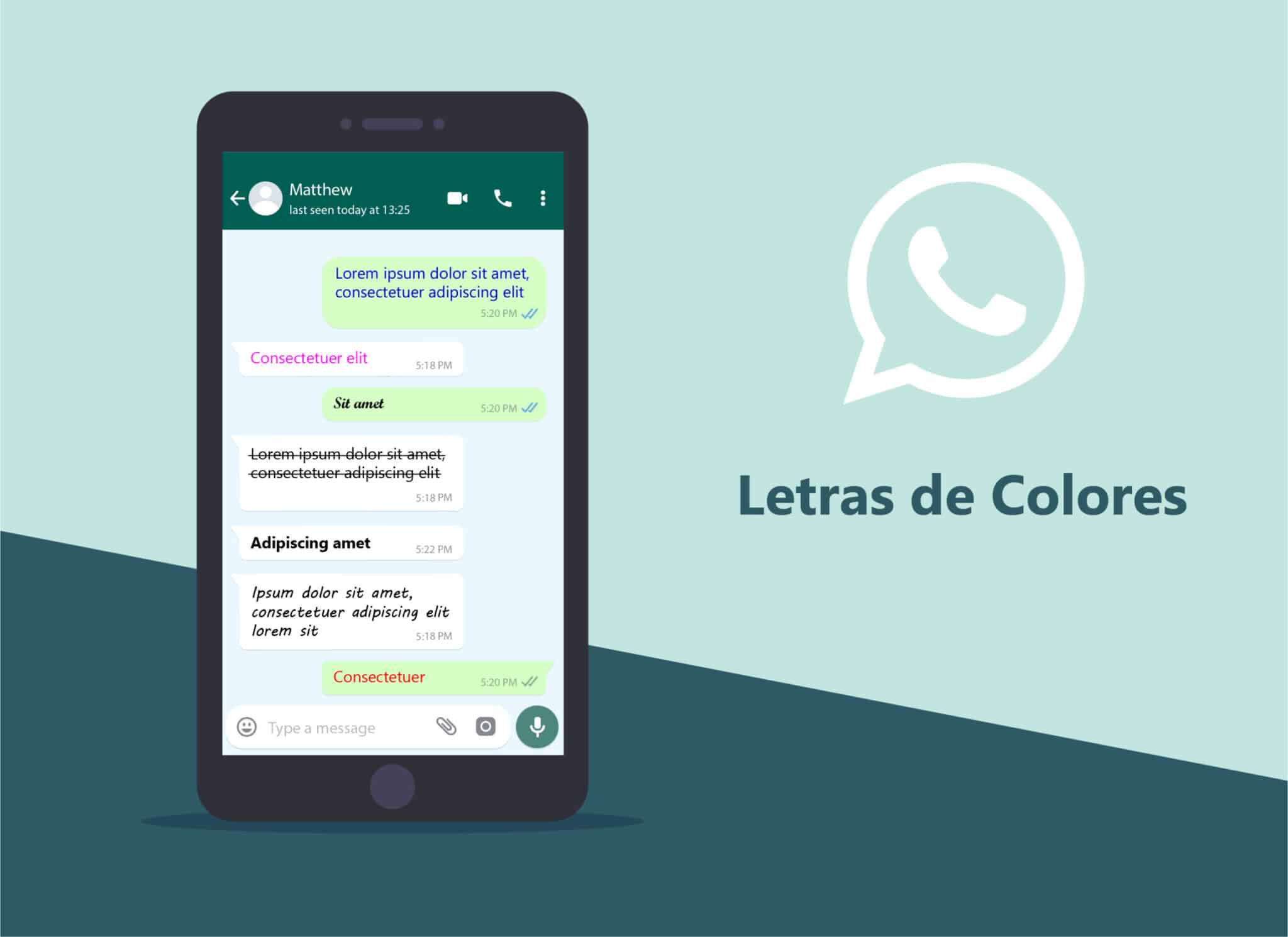 WhatsApp con letras de colores