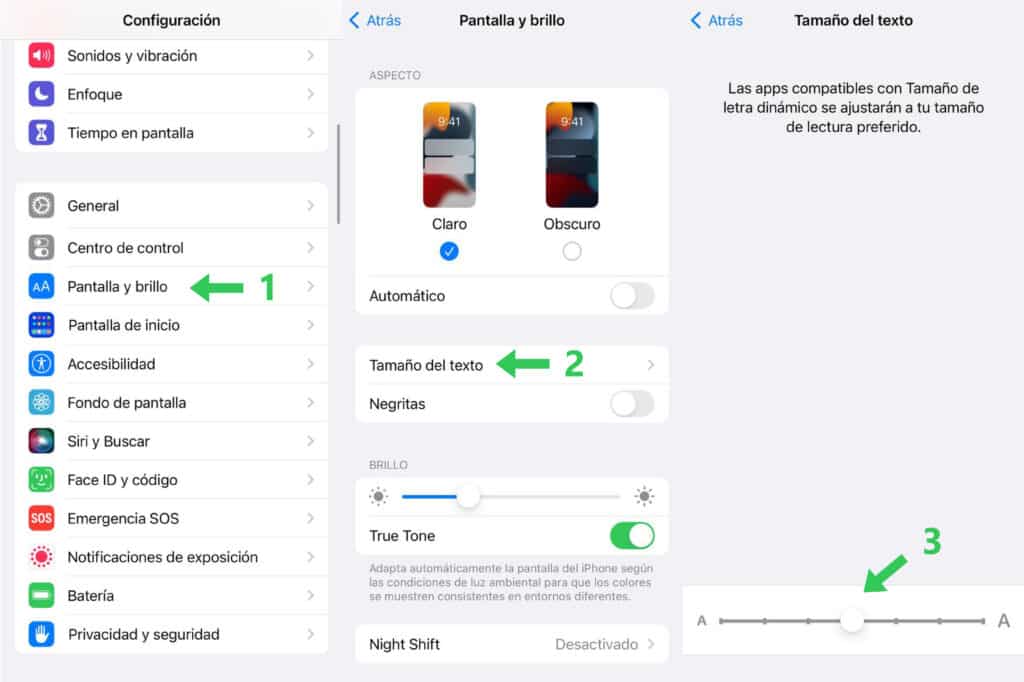 cambiar tamaño de letra en iphone