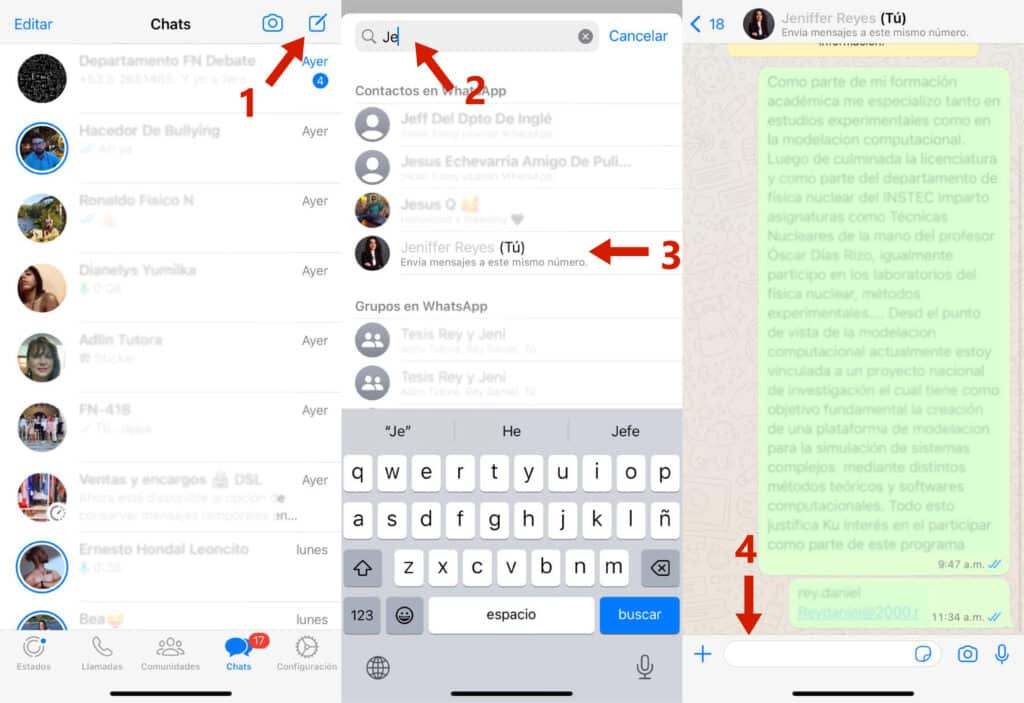 como escribirme a mí mismo en whatsapp iphone