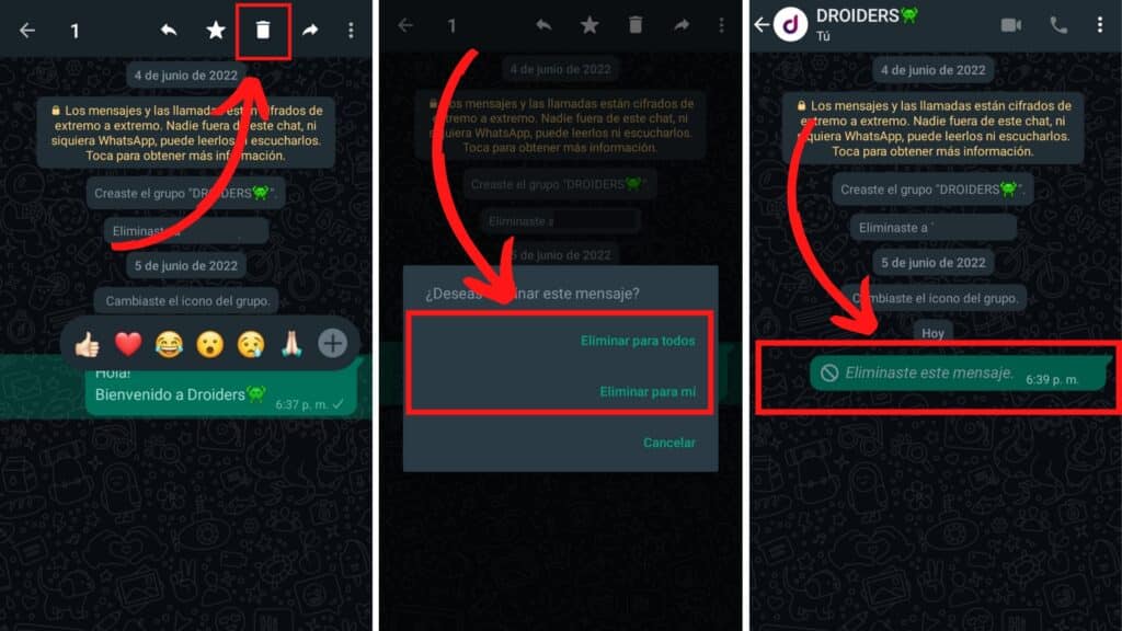 Eliminar un mensaje de WhatsApp