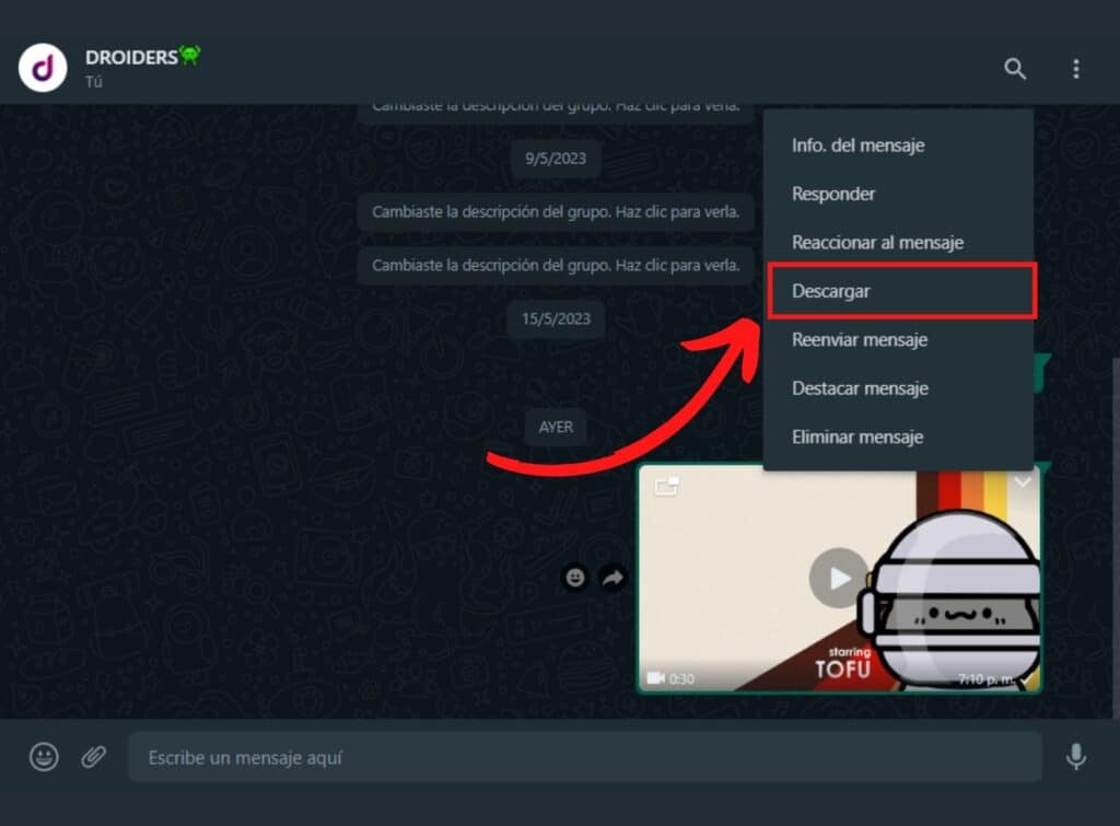 Descargar videos de WhatsApp en WhatsApp Web
