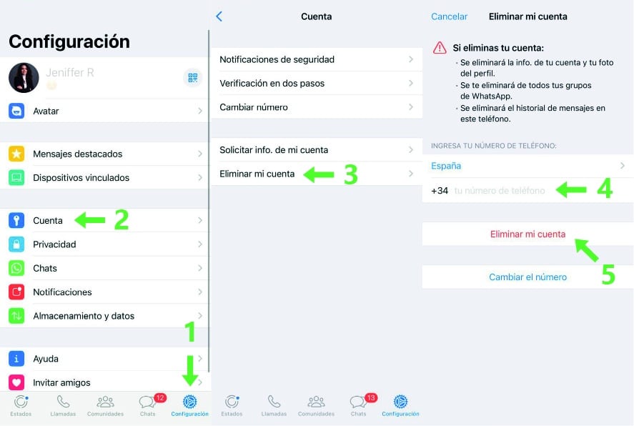 como puedo eliminar mi número de whatsapp