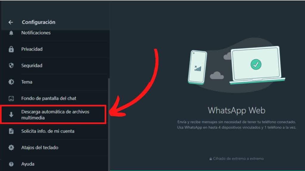 Quitar la descarga automática de WhatsApp Web