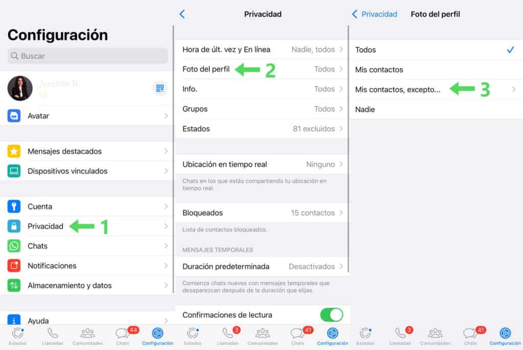 como hacer que solo una persona vea mi foto de WhatsApp.