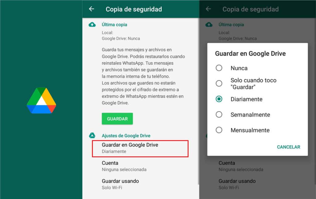 copia de seguridad de whatsapp en google