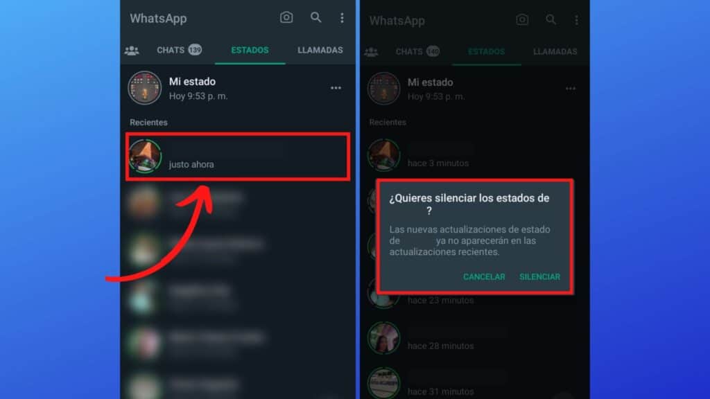 silenciar los estados de WhatsApp de un contacto