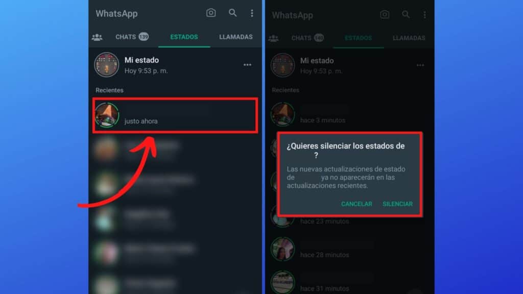  silenciar los estados de WhatsApp de un contacto