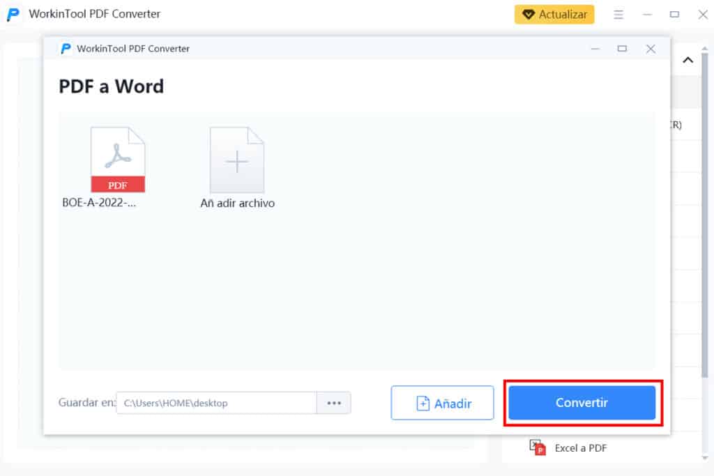 conversión de PDF a word con Workintool PDF converter