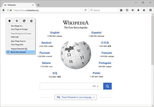 vista de como bloquear una página con la extensión Block Site Firefox