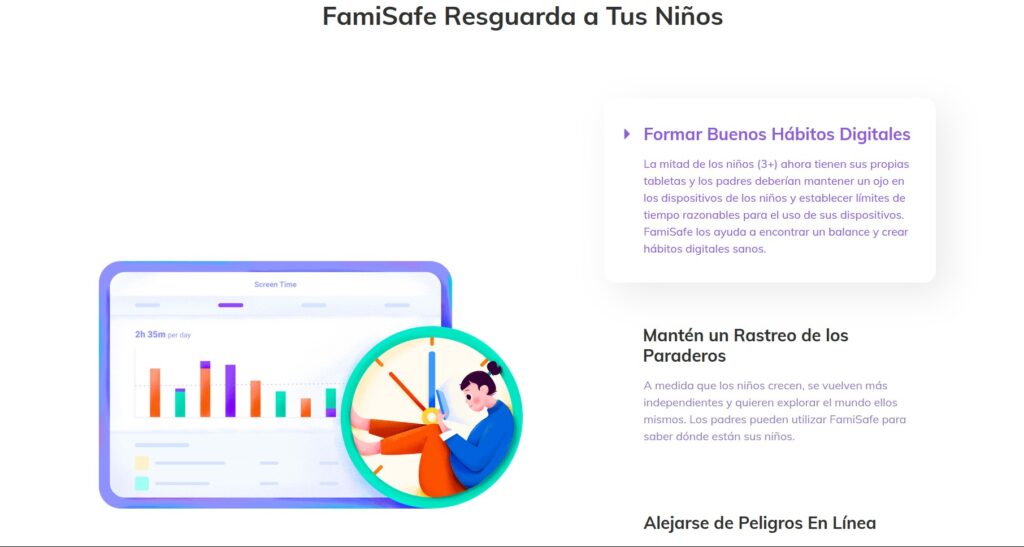 vista del sitio web de FamiSafe