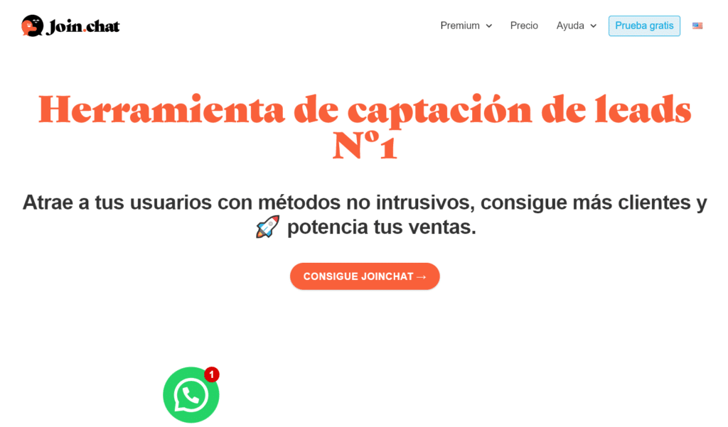 Página principal de Join.Chat  con CTA para probar gratis la herramienta