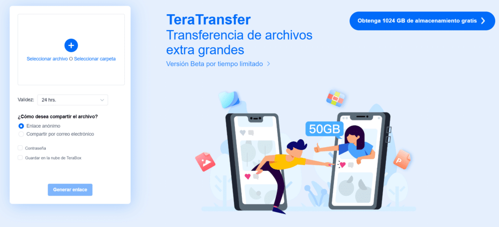 Teratransfer para compartir archivos sin registrarse en Terabox