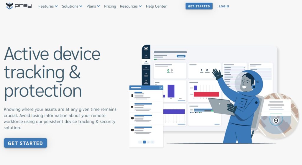 vista del sitio web de Prey Anti Theft