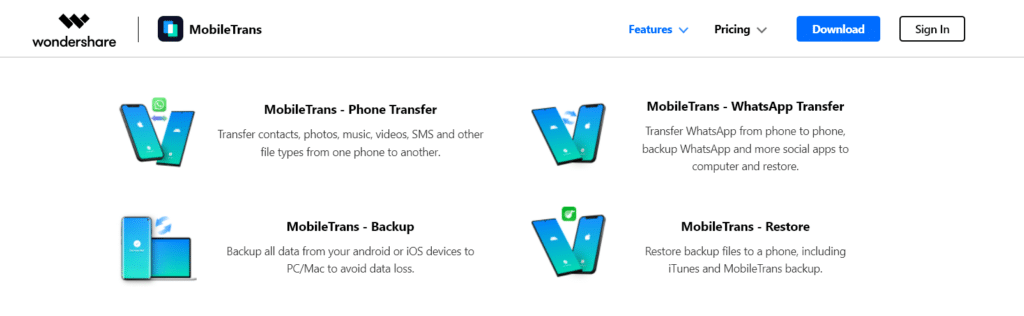 Wondershare MobileTrans caracteristicas