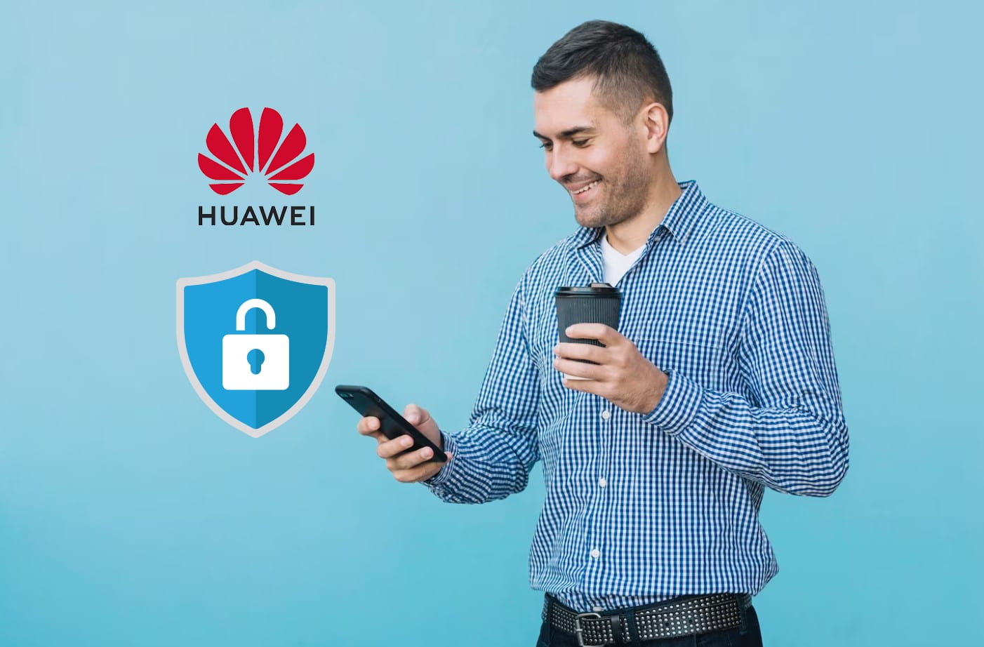 Hombre usando móvil para bloquear celular Huawei