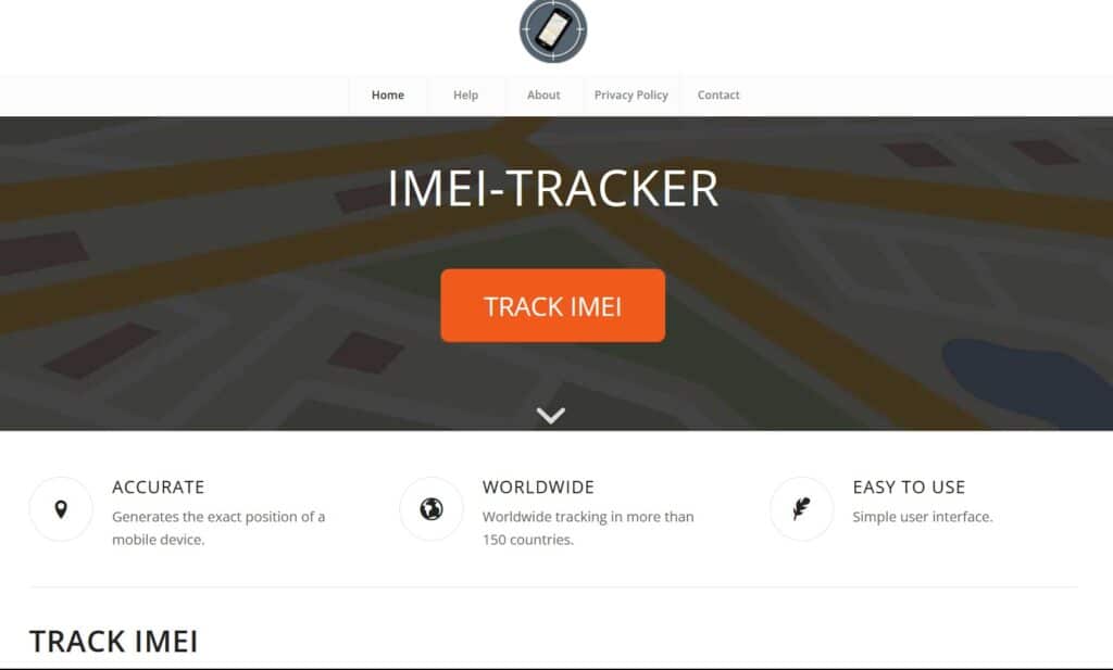 vista del sitio web IMEI Tracker