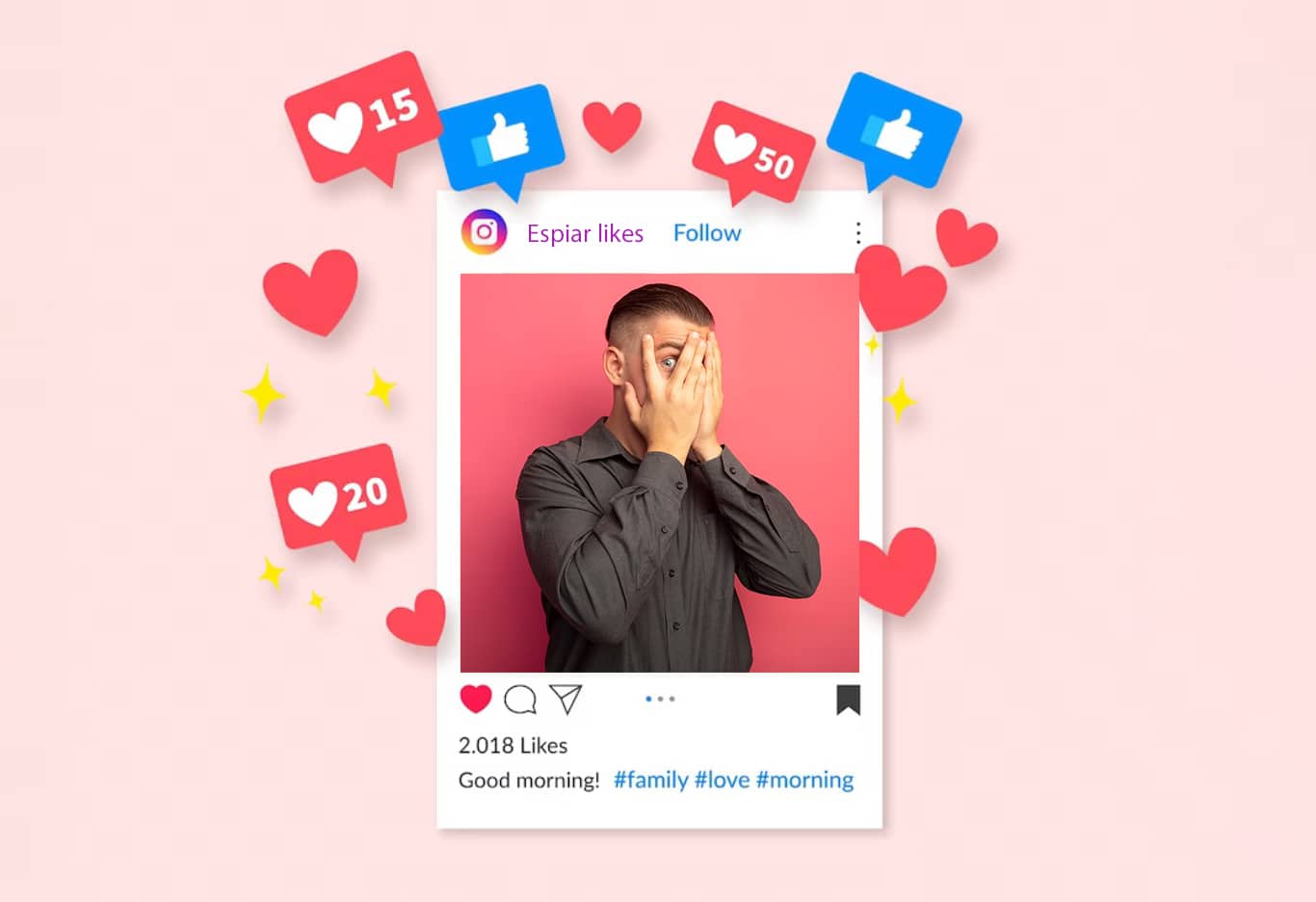 post de instagram con un hombre espiando los likes