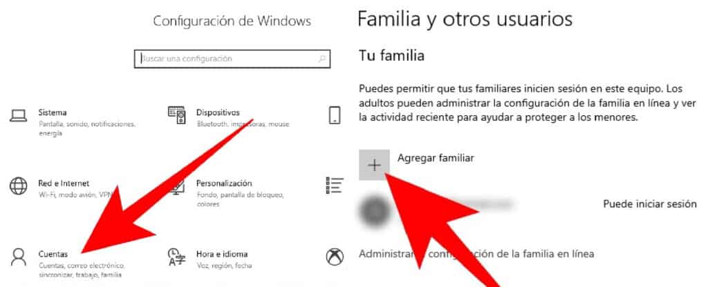 vista de una venta que muestra como añadir un miembro a la familia de Microsoft