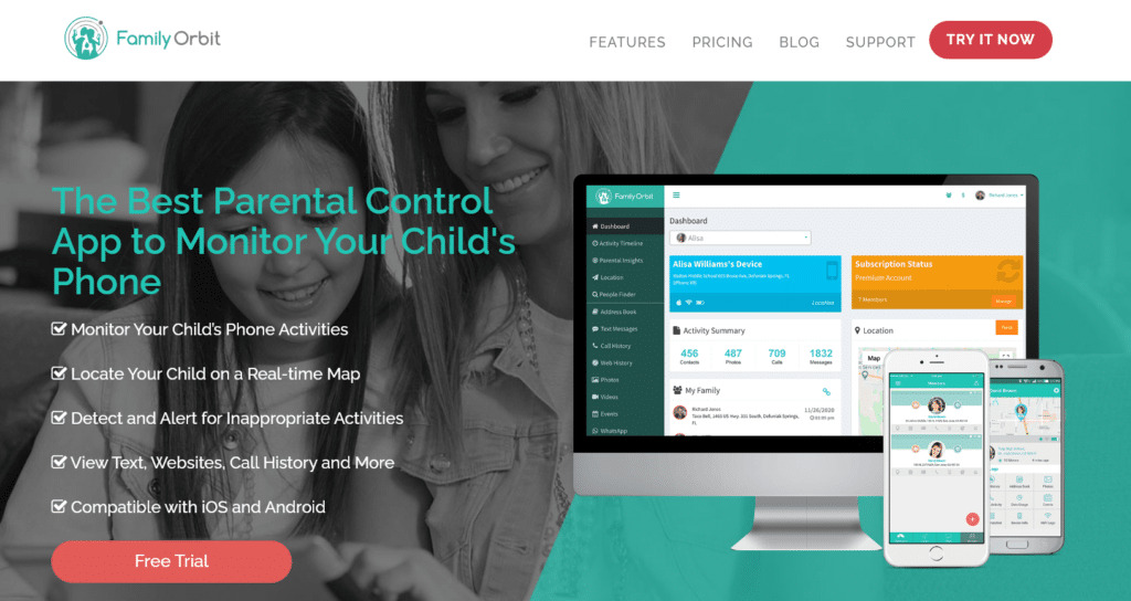 homepage de family orbit software de control parental
