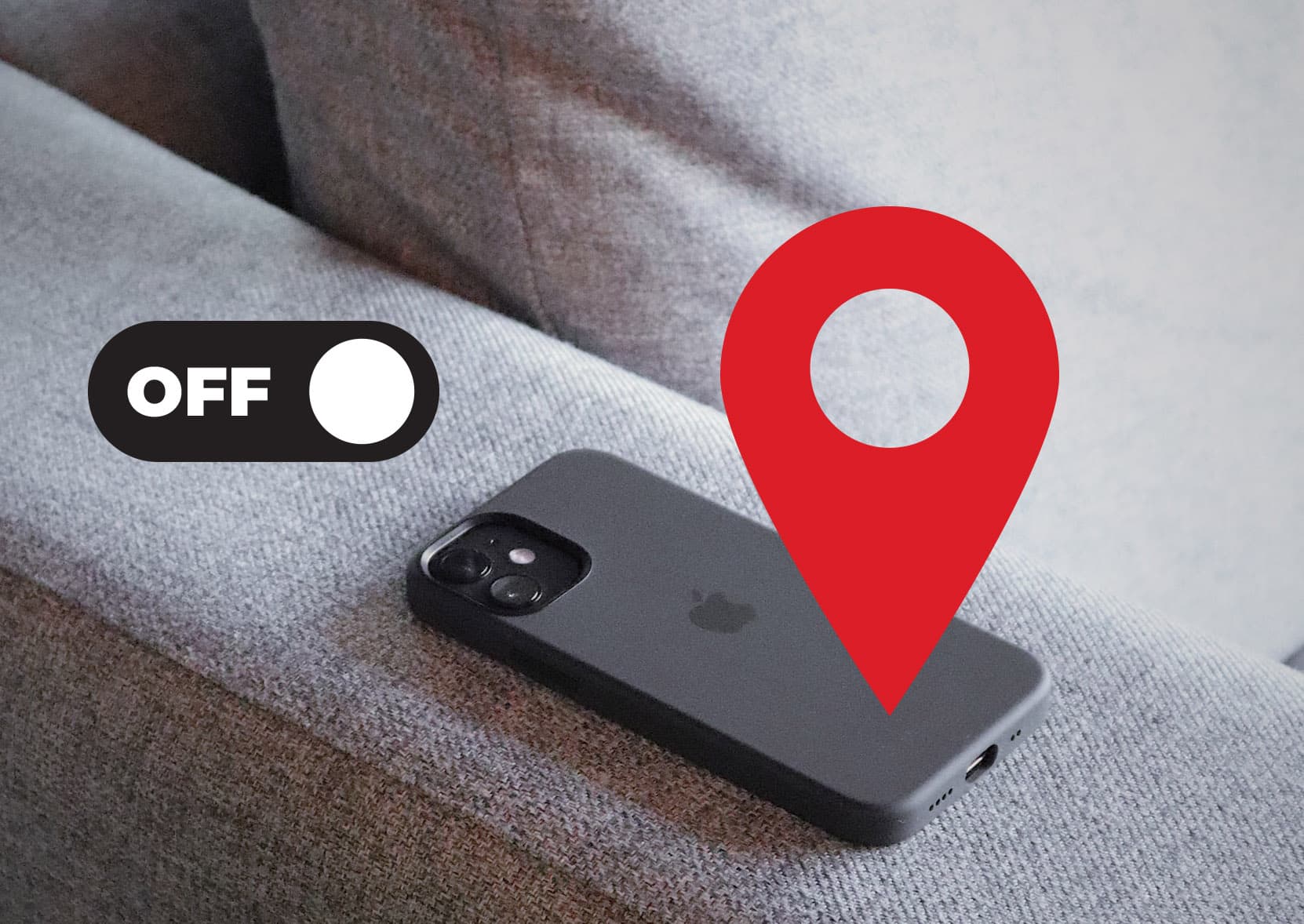 móvil iPhone apagado aapoyado sobre el sofá siendo localizado