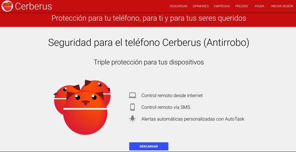 vista del sitio web de Cerberus