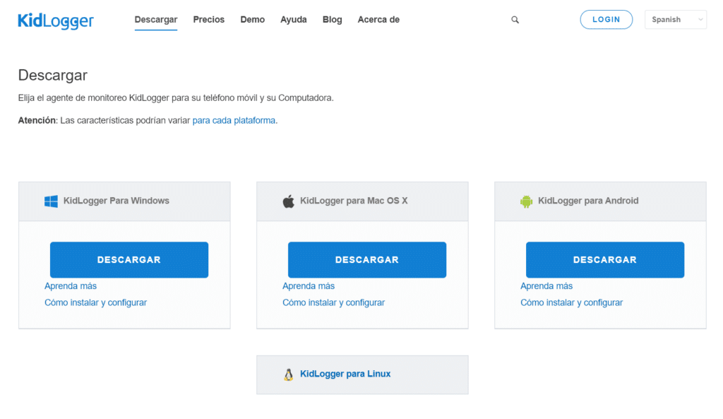 descargar kidlogger para windows, macos x, android y linux