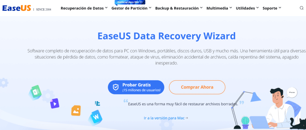 pagina principal de easeus software para recuperar archivos